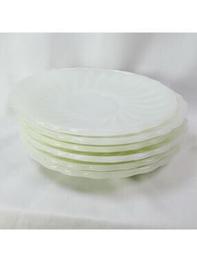 Vintage Fire King Oven Ware White Swirl Saucer 5.75 Inch 6 Pieces